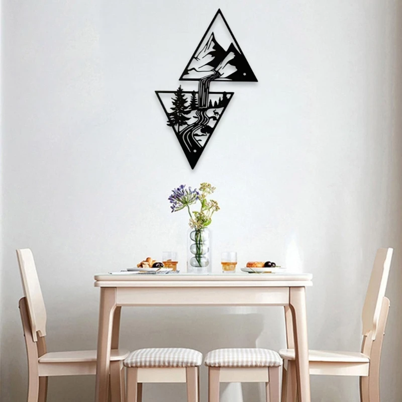 Minimalists Mountain and Waterfall Wall Decor Metal Wall Art Black Wall Signs