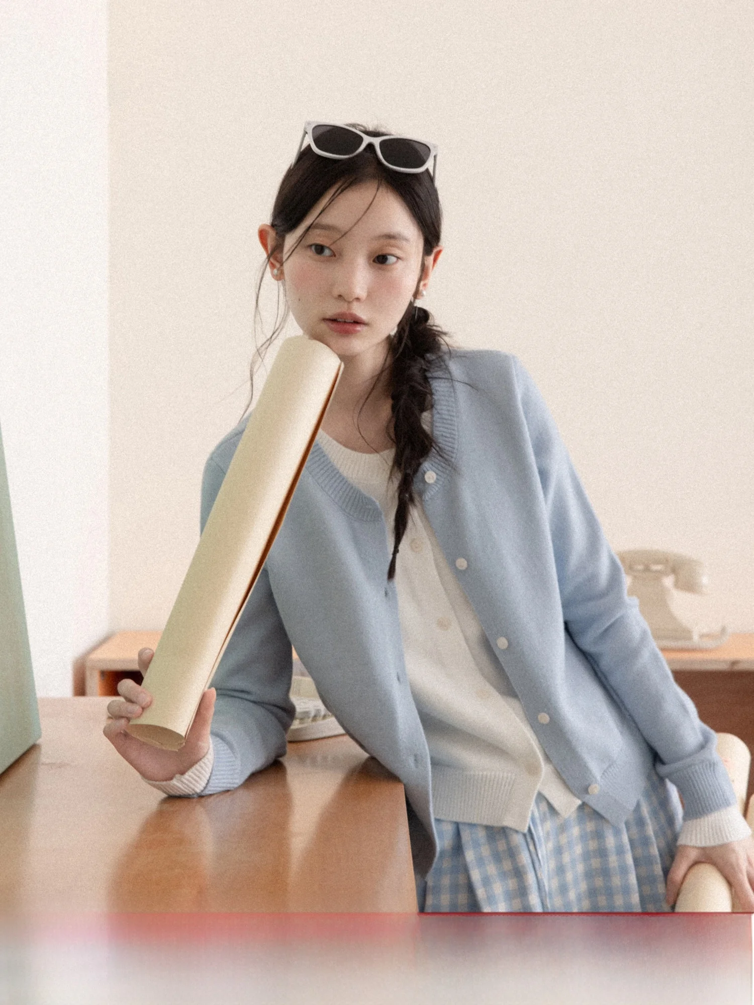 

Blue Knitted Sweater Fake Two-Piece Women's Faion Spring Slimming Top Soft Korean Sle Versatile Long Sve round Ne