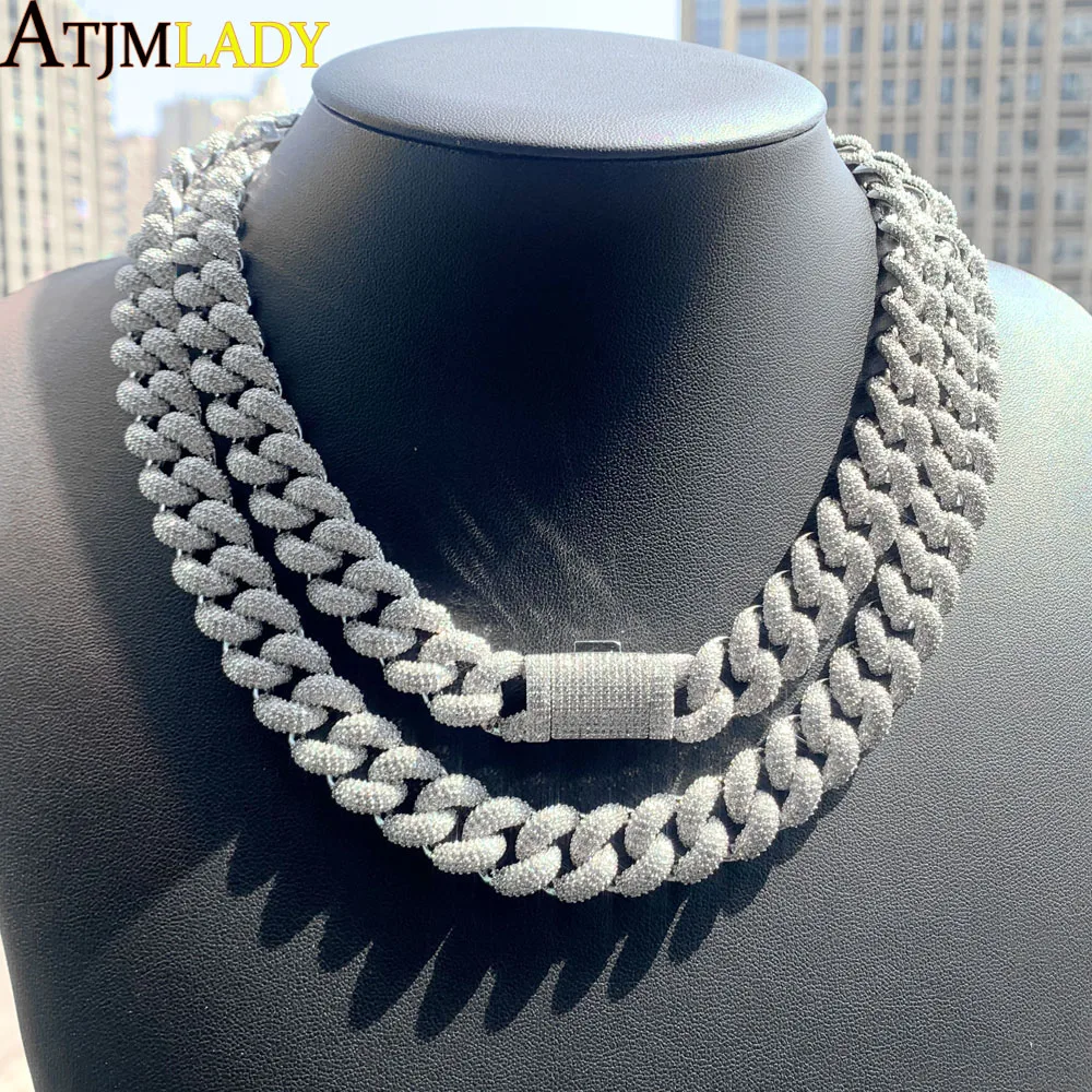 

2024 New 15MM Prong Cuban Link Chain Hip Hop Men Necklace Iced Out Bling Cubic Zirconia Paved Miami Cuban Necklace