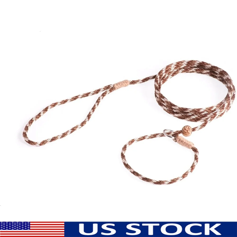 

Nylon Dog Training Leash with Adjustable Stopper Braided Leather Ends Durable No Pull Slip Lead Outdoor Walking Running Training