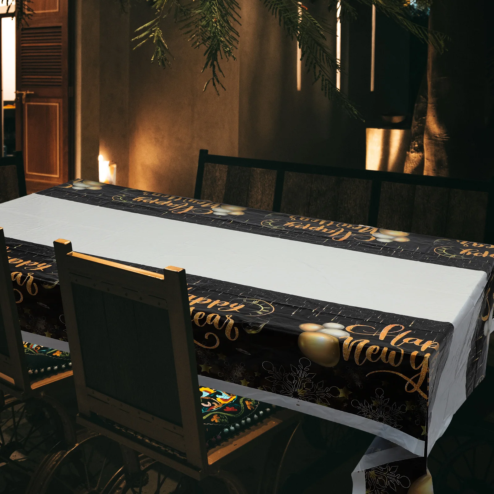 

1Set Black Gold Paper Plate Cup Napkin Set Easy to Store Transport Party Tableware for New Year Celebration Birthday Event