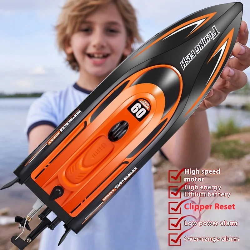 25km/H  2.4G 4CH RC Speed Boat with LED Waterproof High Electric Racing Light Outdoor Lakes Pools Speedboat Toys for Kids Boys