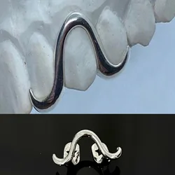 YOUNGX Romantic Silver Color Glossy Wave Teeth Grillz Hip Hop Curve Zircon Tooth Caps For Women Men Couple Jewelry Gift