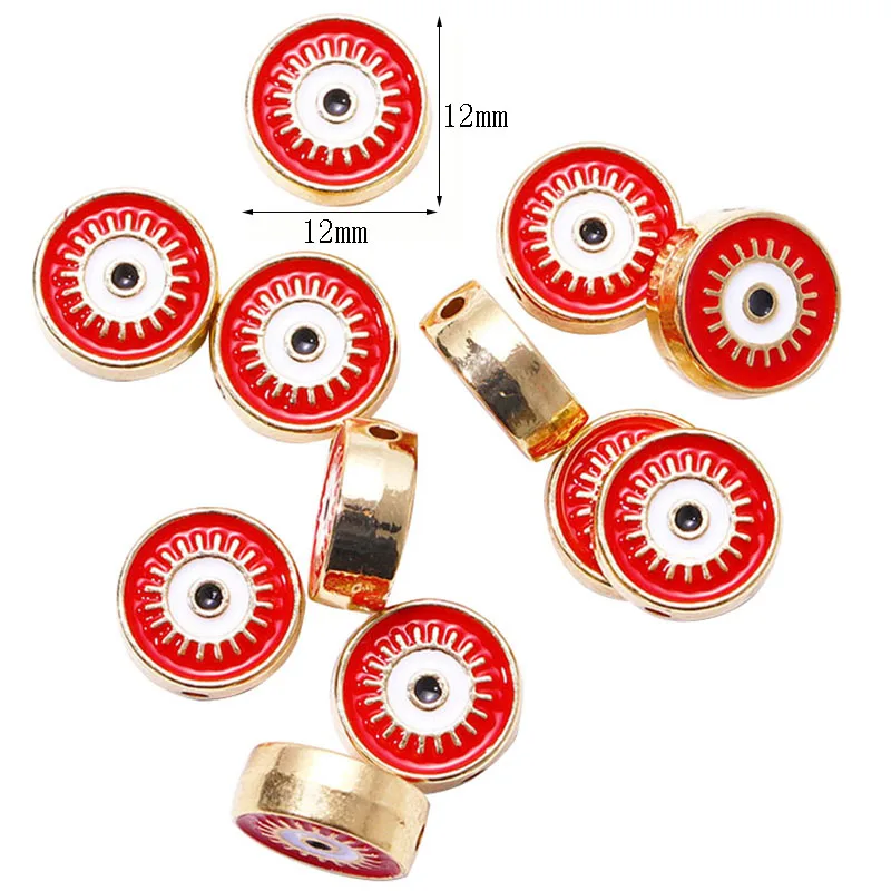 6Pcs/Lots 12*12mm Mixed Alloy Enamel Oil Dripping Round Beads Cut DIY Greek Evil Devil Eye Bracelets Charms For Jewellery Making