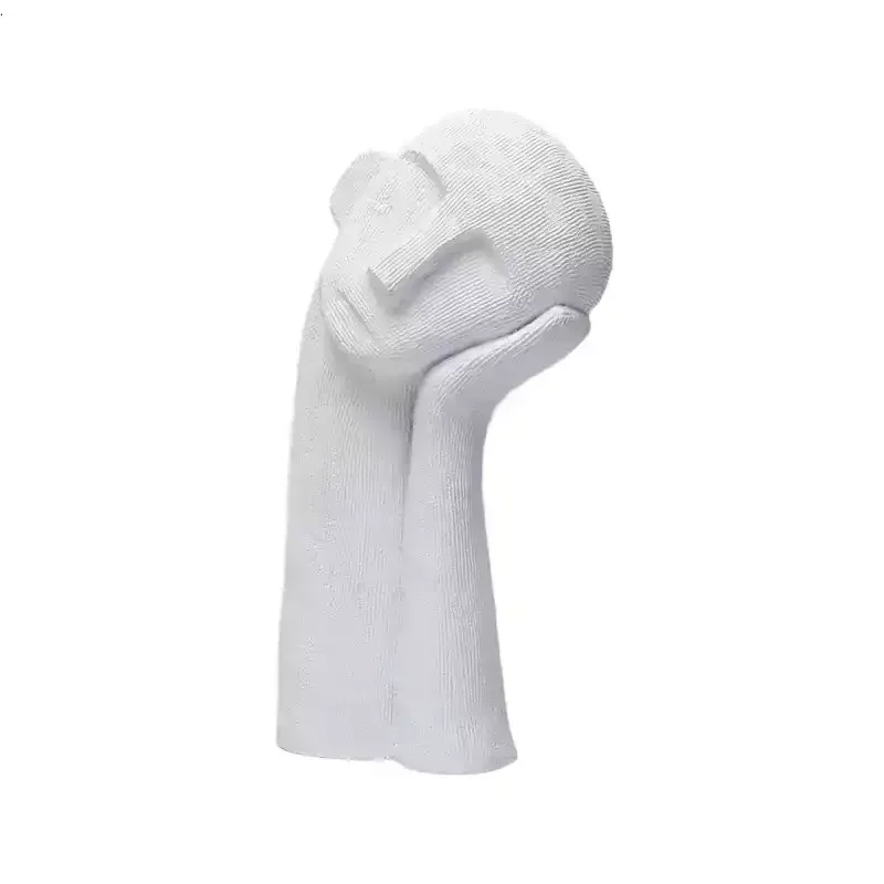 Simple Creative Slanted Head on Hand Sculpture Figurine for Living Room Desk Abstract Decor Art Piece