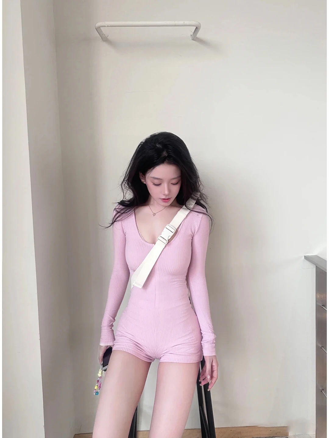 Women's Zipper Long Sve Jumpsuit High Waist ort Pants Tight Fit Casual Spor Versatile Early Autumn New Design Sensation