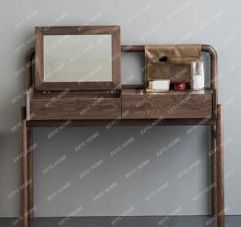 wBlack Walnut Wooden Dressing Table Simple Modern Storage Clamshell Solid Wood Makeup Table