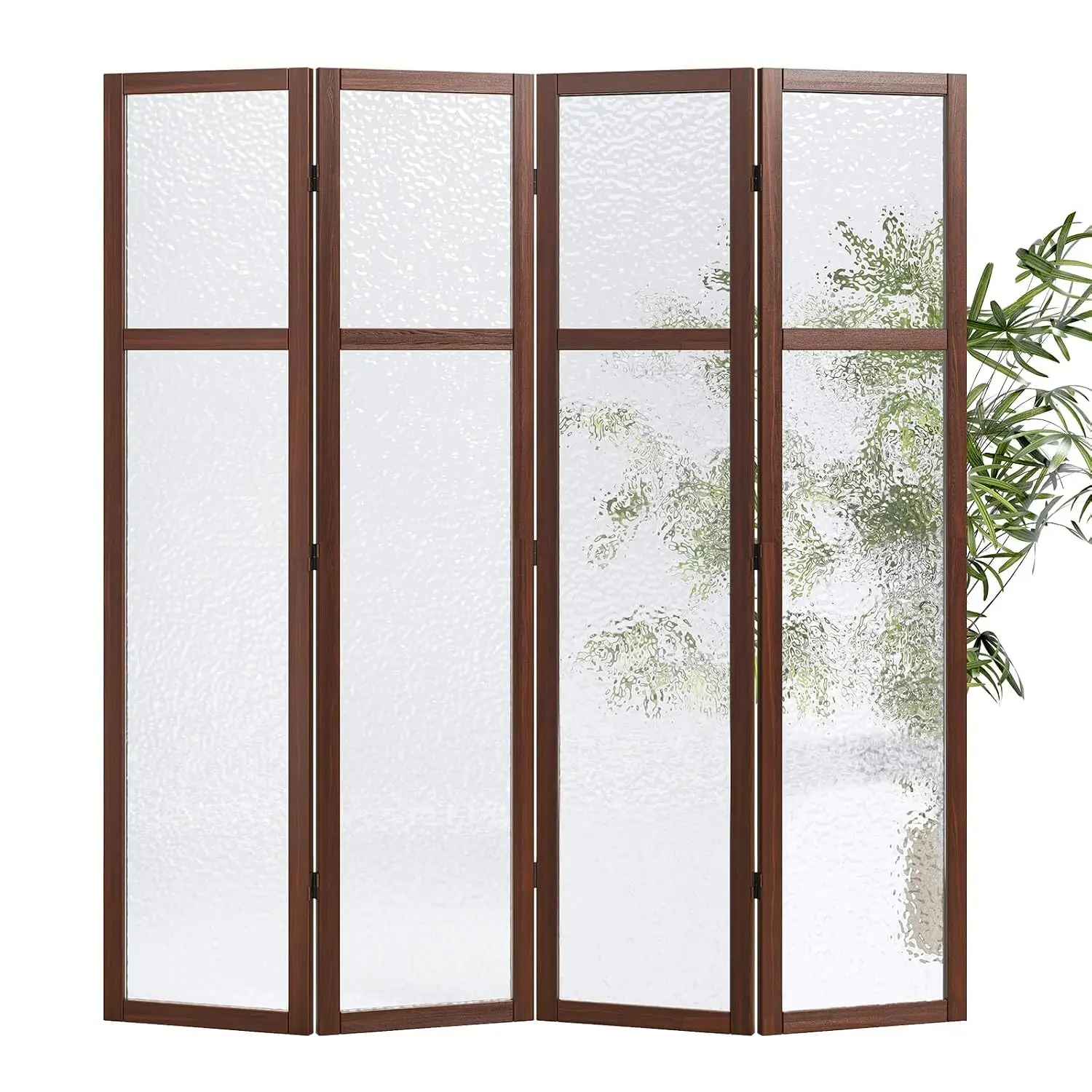 Acrylic 4-Panel Room Divider Frosted Translucent Privacy Screen Lightweight Modern Home Office Studio Partition Walnut, Customiz