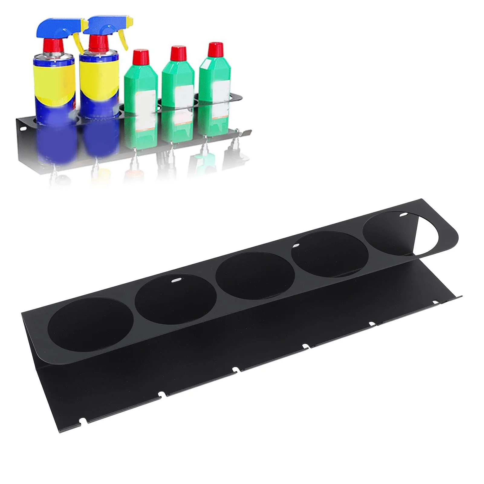 

Spray Bottle Storage Rack Aerosol Rack Strong Load Bearing 5 Holes and 6 Slots Wall Mounted Space Saving with Screws for Garage