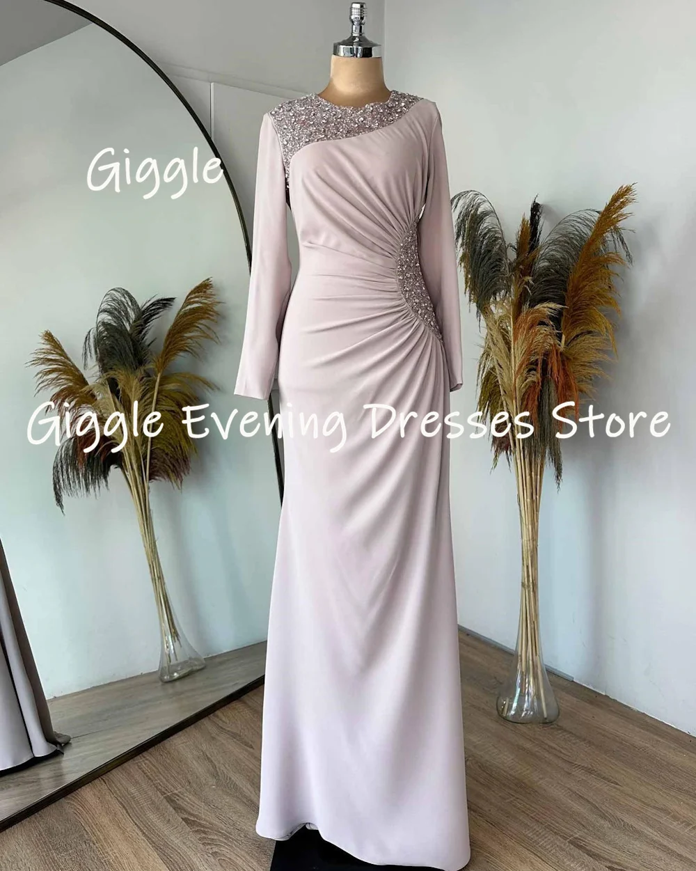 Giggle Satin Mermaid Scoop Neckline Sequins Ruffle Formal Prom Gown Floor-length Evening Elegant Party Dresses for Women 2023