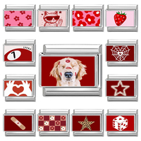 Y2K Red Pink Heart Dog Cat Flowers Italian Charm Link fit 9mm Stainless Steel Jewelry DIY Making Bracelets For Gifts