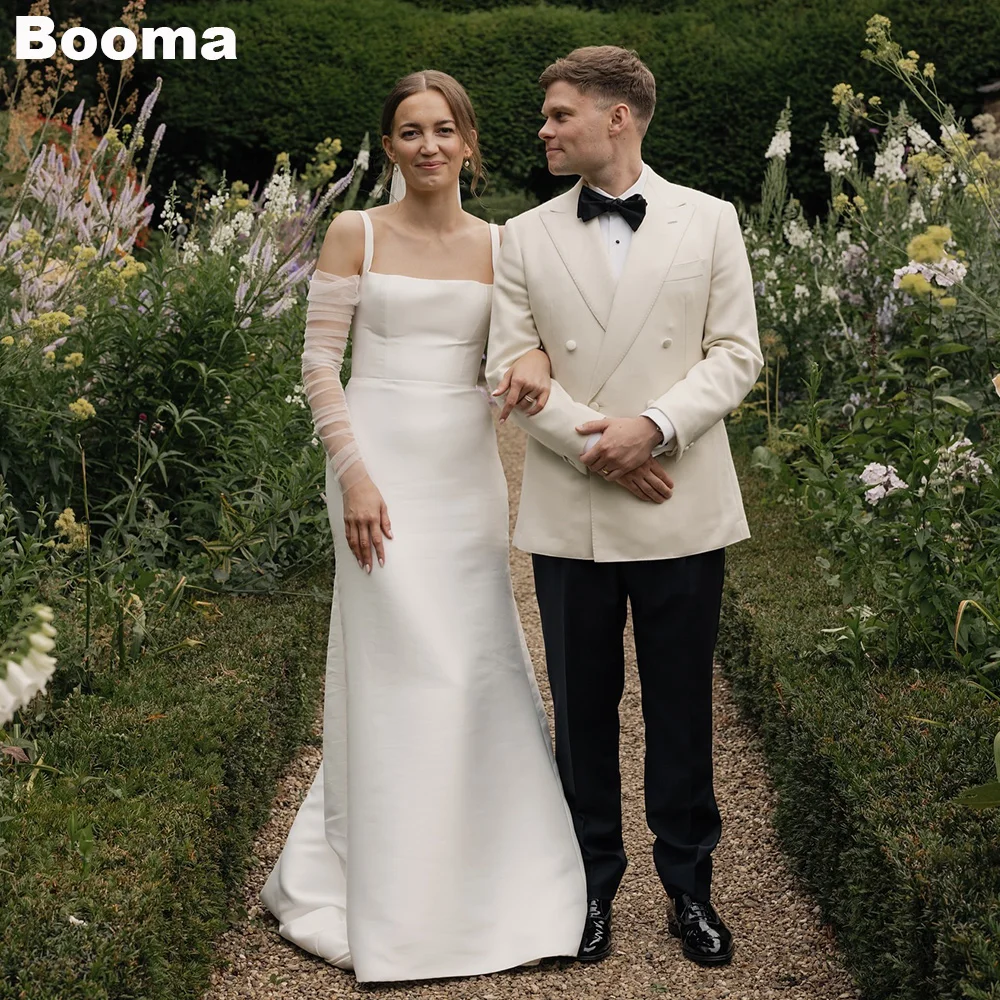 

Booma Straight Wedding Dresses Sleeveless Satin Elegant Brides Evening Dresses for Women Bridals Dress with Buttons Customized