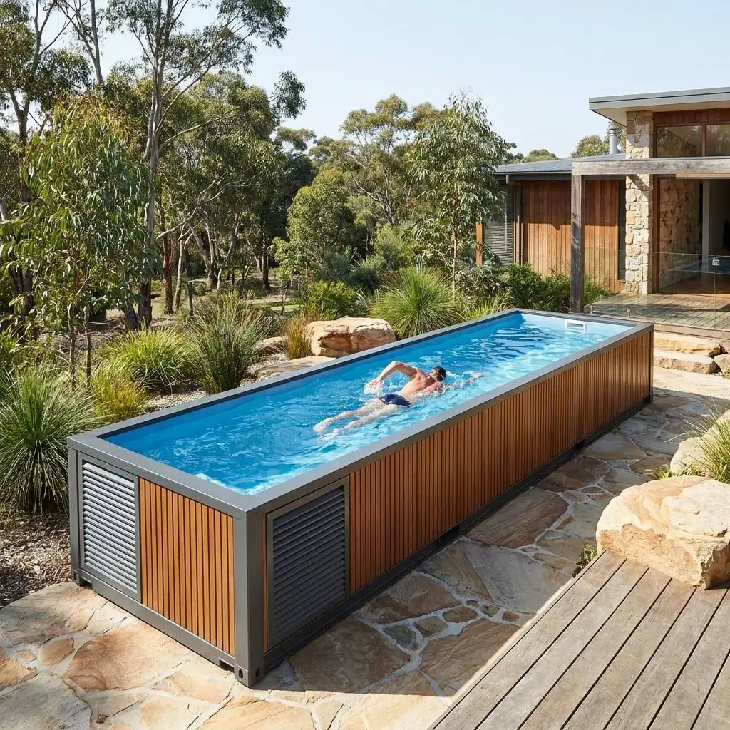 Modern Design 20ft 30ft 40ft Container Soaking Tub With Acrylic Clear Window Internal Pump Heater Storage Room Patio