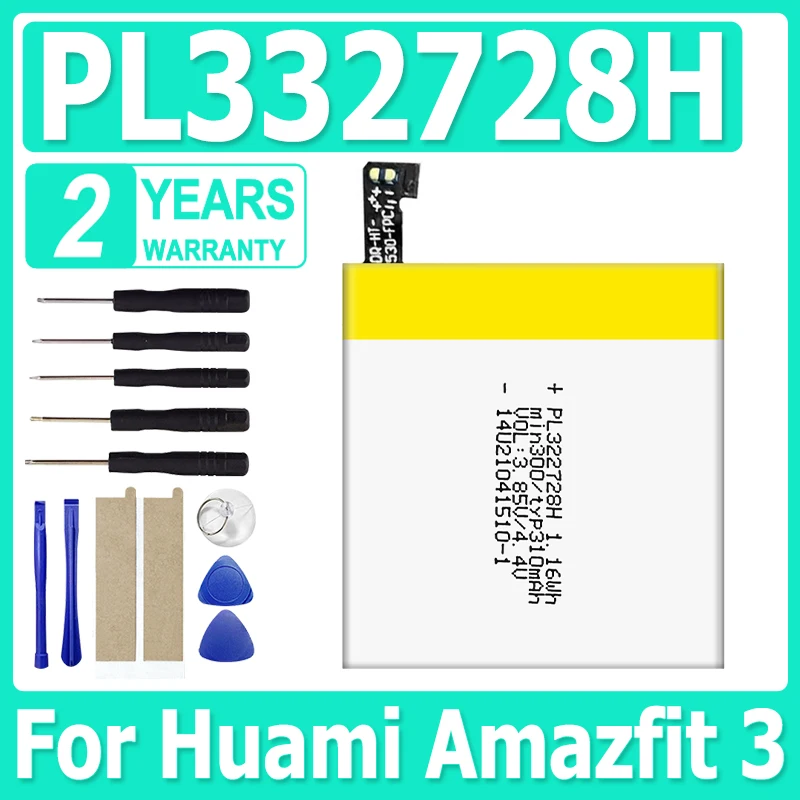 Nova bateria pl332728h 332728h 3.8v 310mah para huami amazfit 3 3rd a1928 relógio inteligente + ferramentas gratuitas