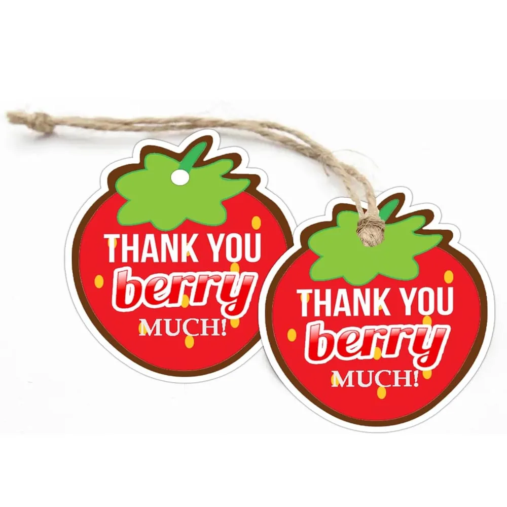 Thank You Berry Much Gift Tags Strawberry Shape Tags with String Thank You Birthday Party Favor Gift Tags 2.5×2 Inch 50Pcs