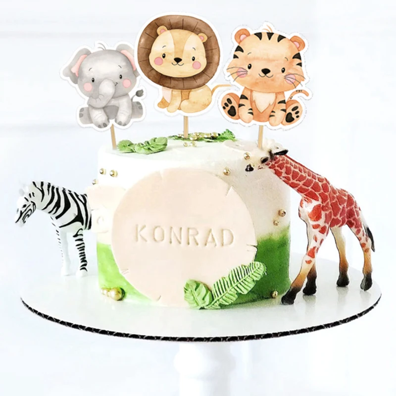 7/14Pc Cartoon Animal Theme Paper Cup Cake Sticker Decoration Jungle Animal Cake Cartoon Decoration Birthday Party Cake Supplies