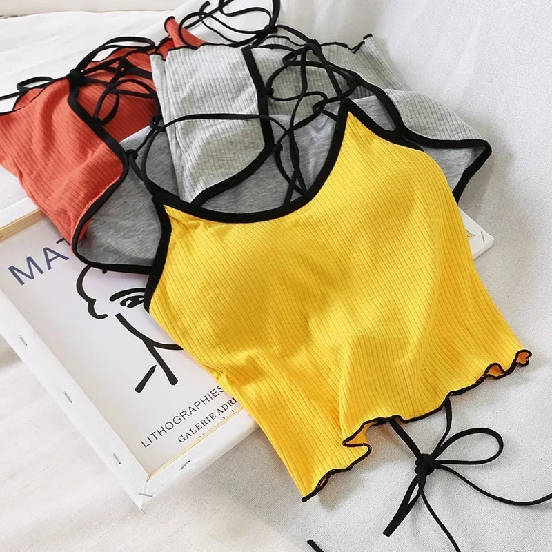 Comfortable Summer Harness Vest Solid Color Wireless Wrap Chest Bralette Gathered Anti‑Emptied Anti‑Roll‑Up Inner & Outer Wear
