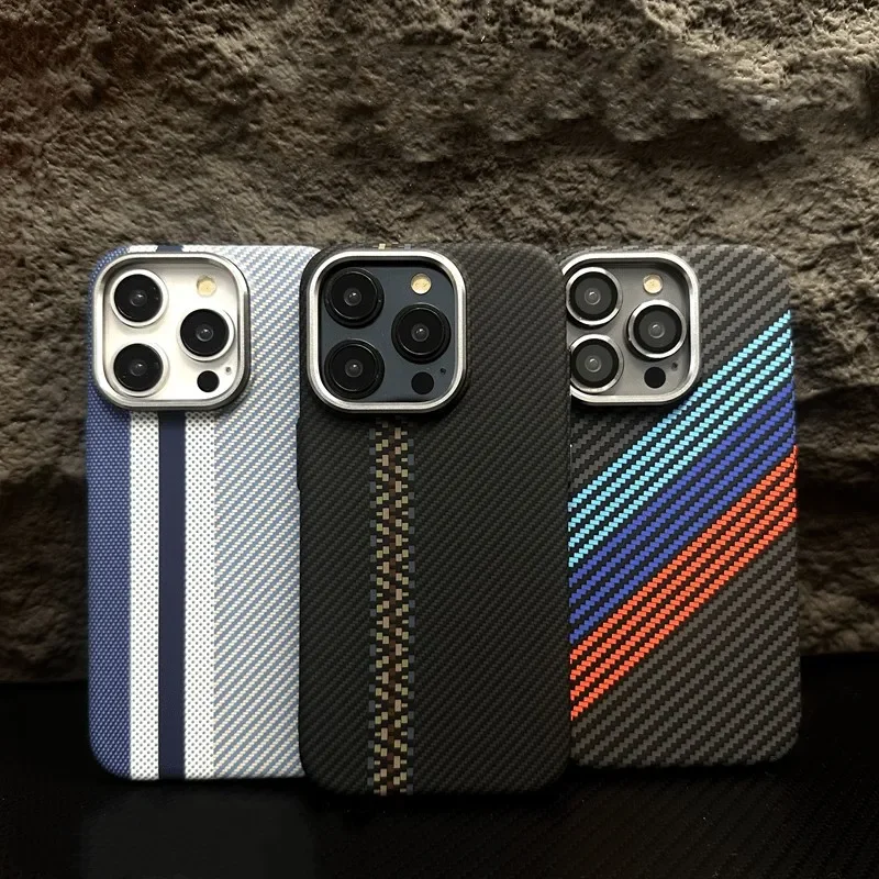 For Hit Color Carbon Fibre Relief Texture MagSafe Phone Case for iPhone 14 13 Pro 15pro max  12 Wireless Charging Hard PC Cover