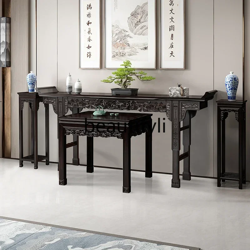

Solid wood middle hall six-piece Chinese table eight immortals table antique Buddhist long table