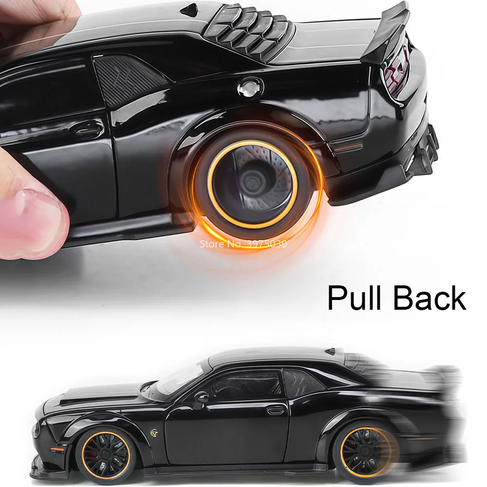 1:32 Challenger SRT Hellcat DB12 Modellen Auto Speelgoed met Licht Geluid Miniatuur Supercar Wiel Trek Voertuig Jongens Verjaardagscadeautjes