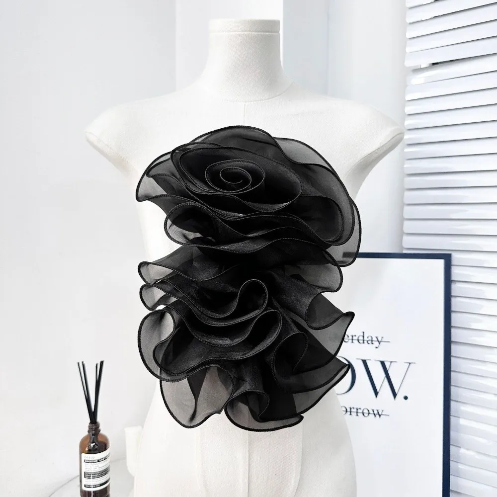 New Multi-Layered Chiffon Rose Flower Pleated Puffy 3D Chest Flower DIY Handmade Clothing Decoration Corsage