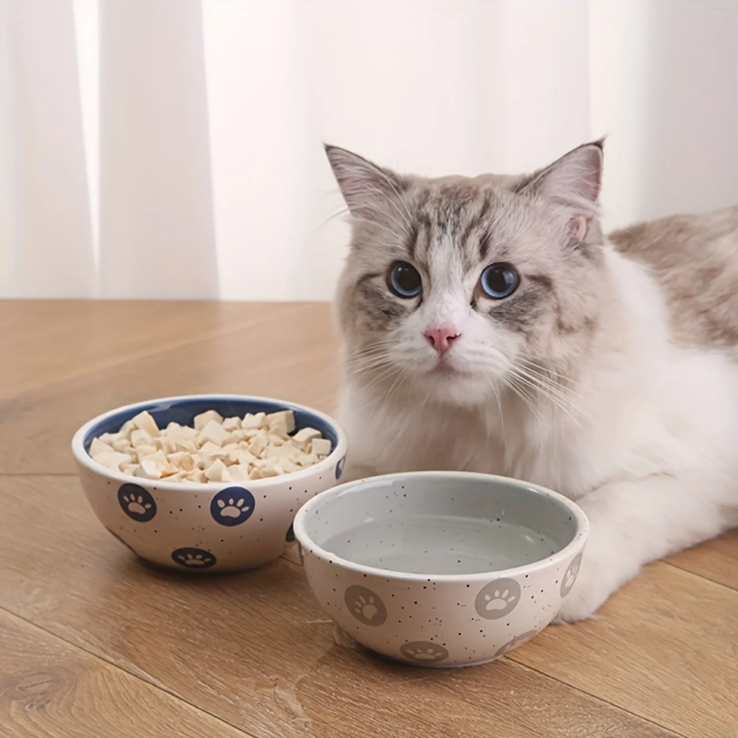 Ceramic Pet Bowls for Cats and Small Dogs - Easy to Clean Feeding and Water Bowls for Pets - Durable and Heavy Cat Bowls Set