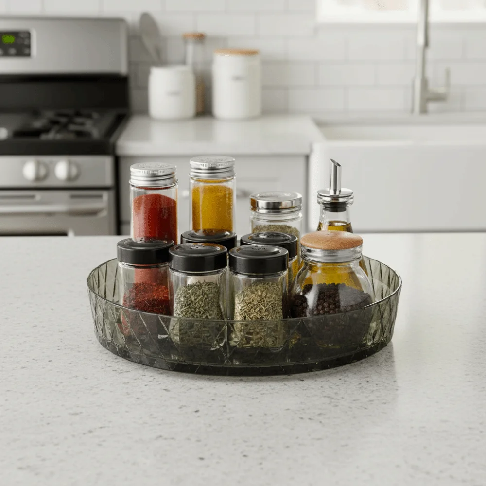 

Turntable 360 Degree Rotating Seasoning Rack Round Transparent Cosmetic Storage Rotating Tray Non-slip Bottom Large Capacity