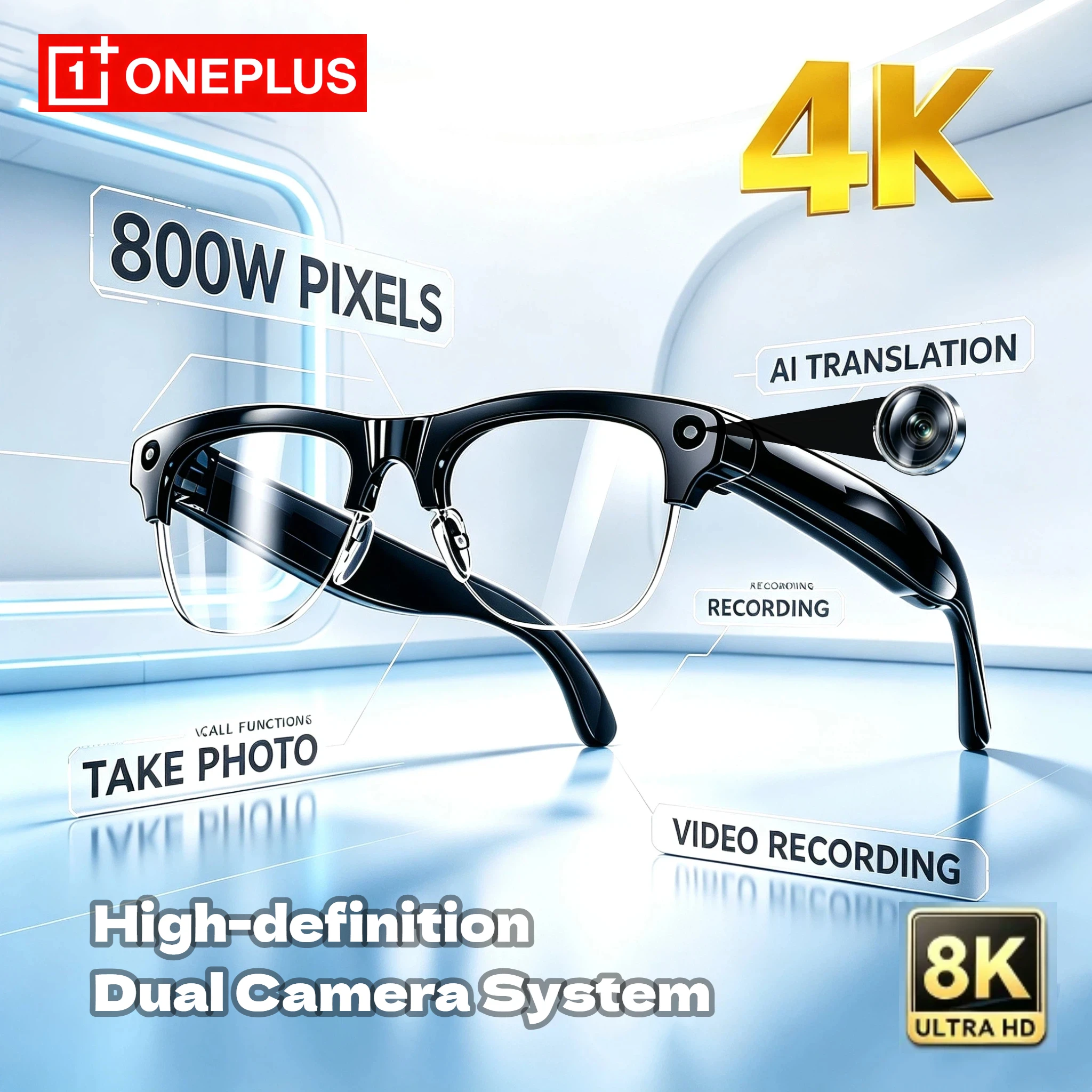 OnePlus Smart Glasses 800W Pixel 8K Camera Remote Control Touch Voice Translation Bluetooth Call Video Recording Music Sunglass