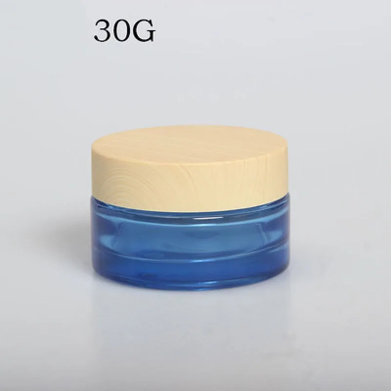 30G frosted/green/blue glass jar wooden shape lid day night cream/moisturizer/essence/gel  hyaluronic acid cosmetic packing