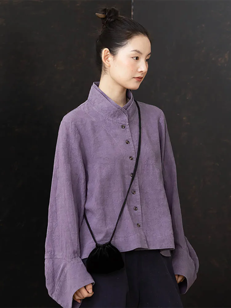 

Рубашка из шелка и льна с двойным воротником, окрашенная методом сухого крашения, весенняя, первая модель от DaZhu, свободного кроя, с длинным рукавом, для повседневной носки