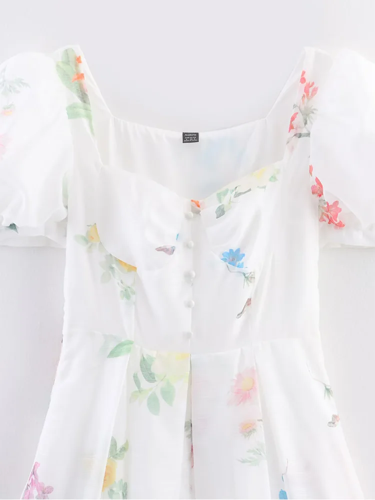 Robe à manches bouffantes pour femmes, style européen, nouvelle mode, tempérament polyvalent, imprimé floral, taille slim