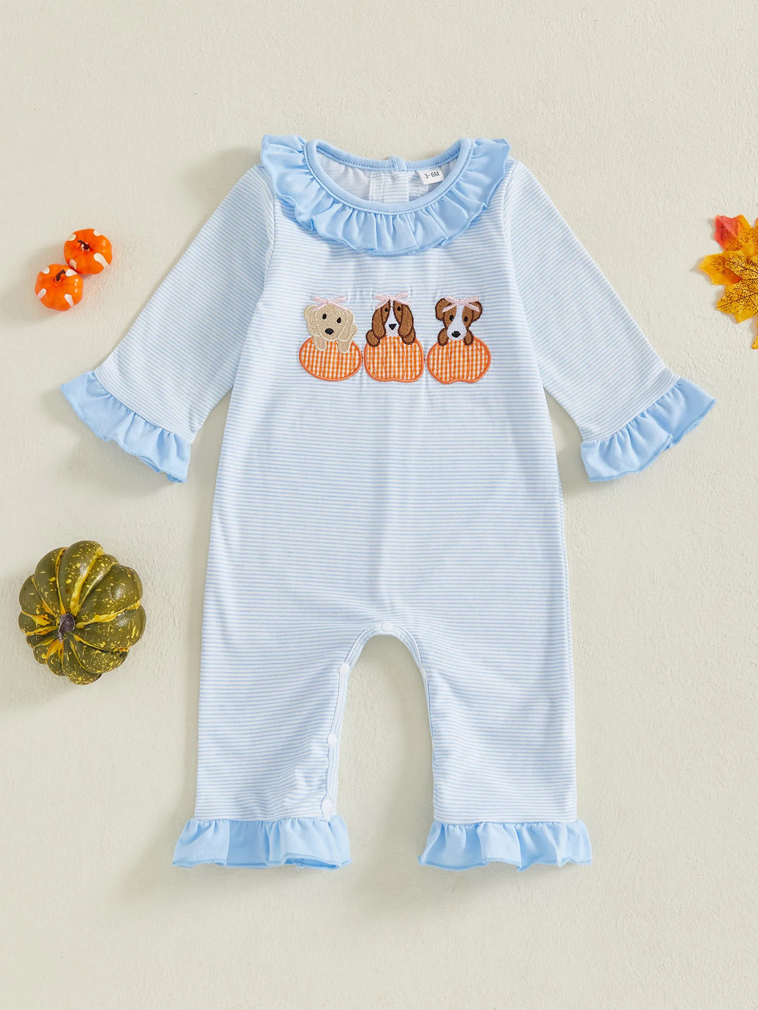 

Очаровательный комбинезон с тыквой на Хэллоуин для маленьких мальчиков, милые полосатые комбинезоны с длинными рукавами и вышивкой призраков для младенцев, модные