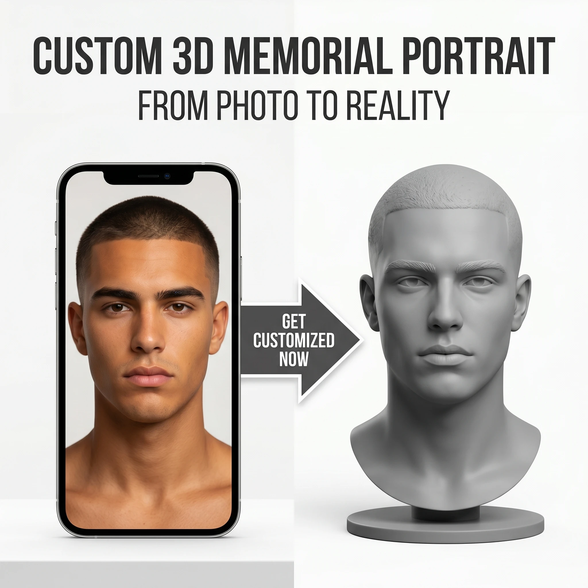 

3D Printed Custom Head Bust, Personalized Memorial Figurine, Realistic Sculpture Gift For Him Or Her