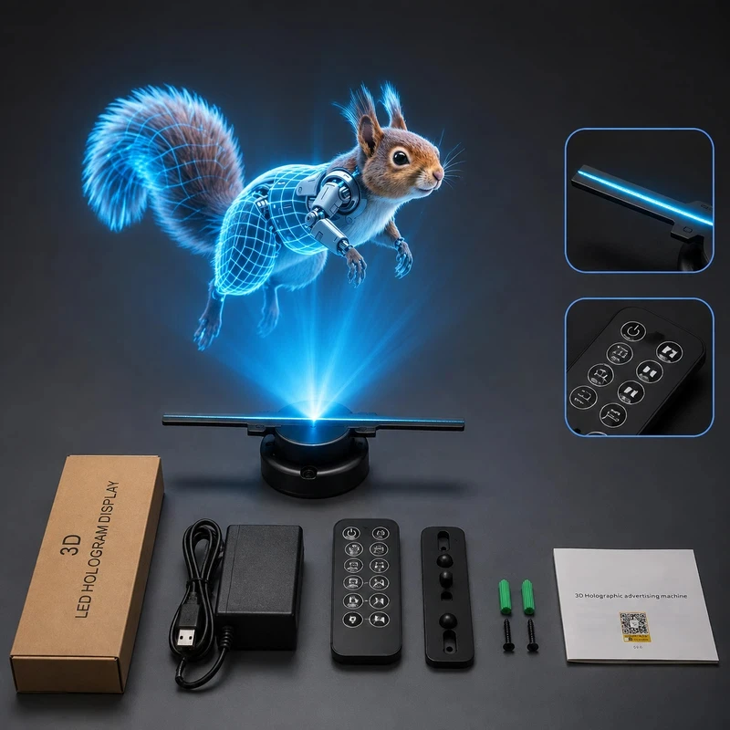 Mini 3d Portable Tholographic Fan Holographic Projection Rotating Hd Led Display 5v Power Built In Speaker App Remote Control