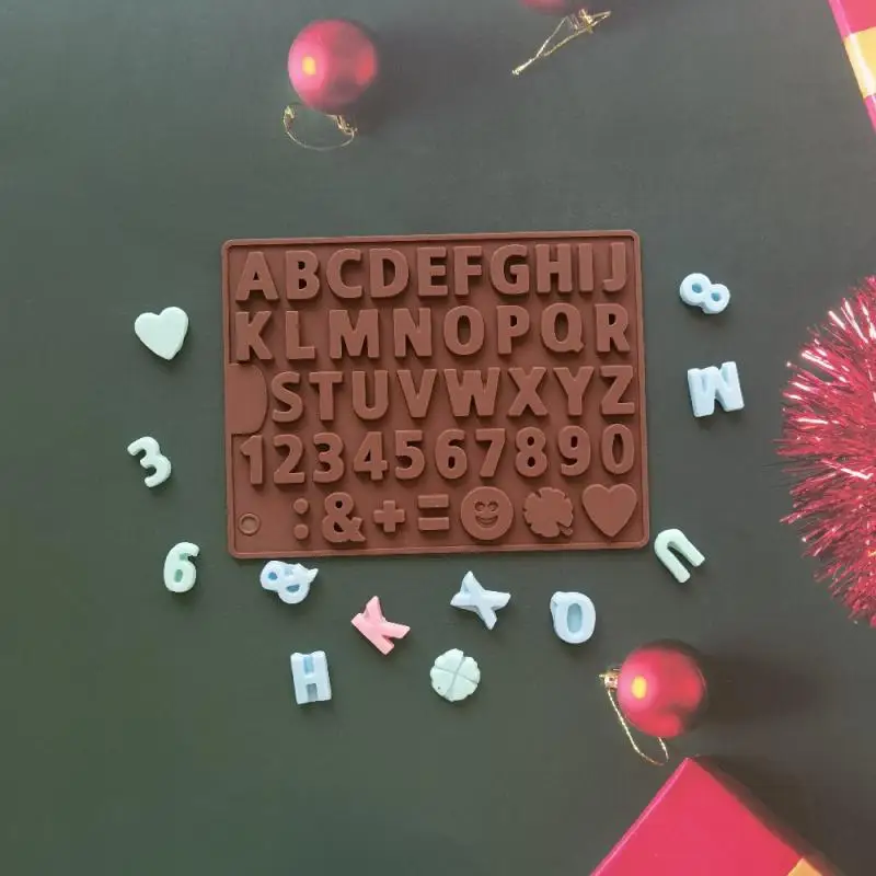 English Letter Silicone Chocolate Mold Alphanumeric Candy Biscuit Jelly Ice Baking Mould Cake Decor Soap Candle Making Set Gifts