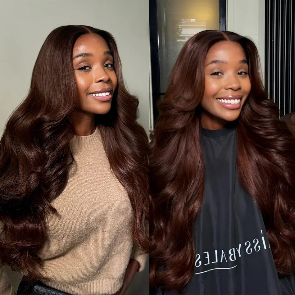 chocolate brown human hair wig 13x6 hd lace frontal wig 32 30 Inch 250 density Women body wave 13x4 hd lace front human hair wig