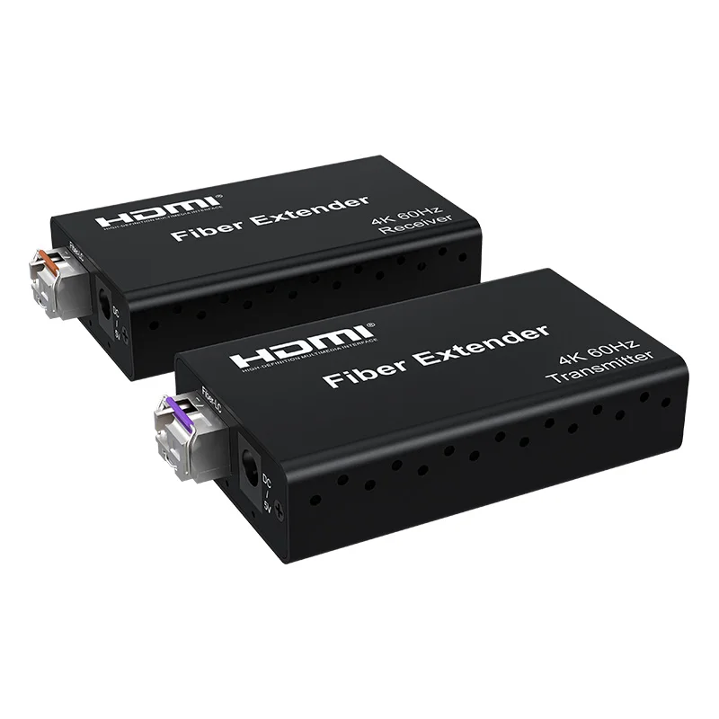 4K 60Hz HDMI Optical Fiber Cable Extender 20km 3.5mm Audio Extract Vs 4k 30 Video Transmitter and Receiver LC SC Module Optional