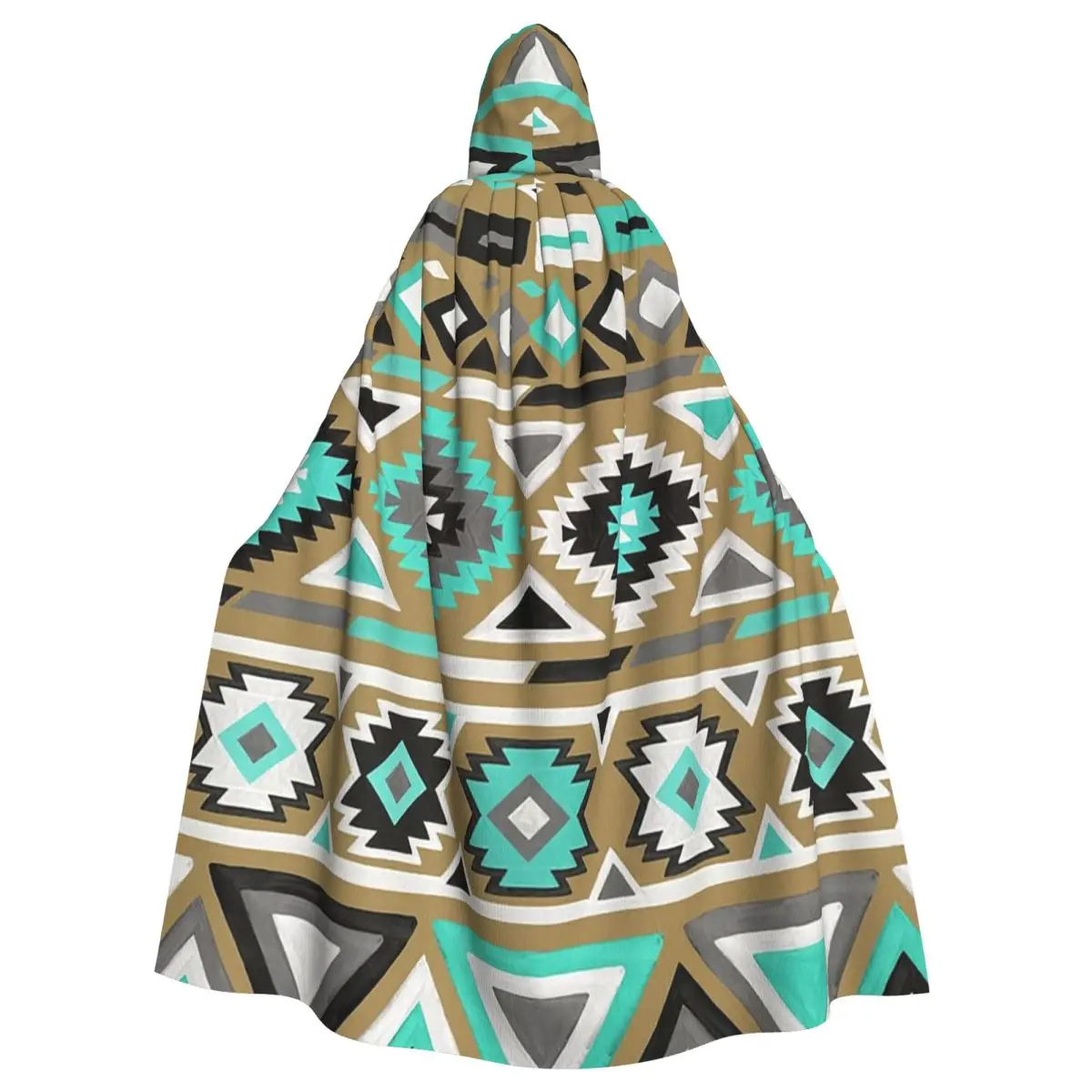 Indian Painting Native American Aztec Tribal Pattern Long Hooded Cloak Witch Costume Cosplay Cape HalloweenParty Adult Unisex