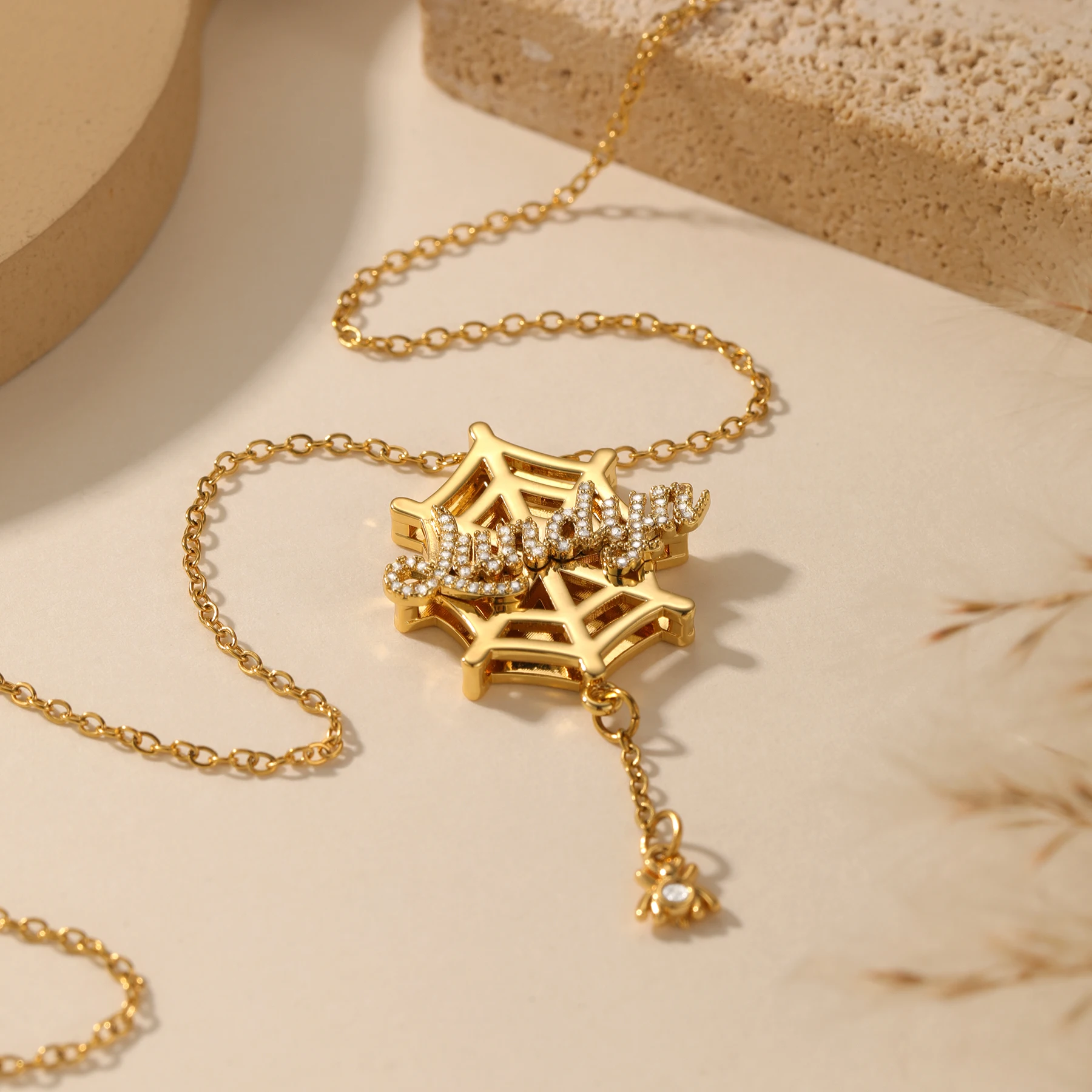 

Halloween Custom Name Necklace Zircon Pendant 18K Gold Plated Stainless Steel Adjustable Personalized Anniversary Gift for Women