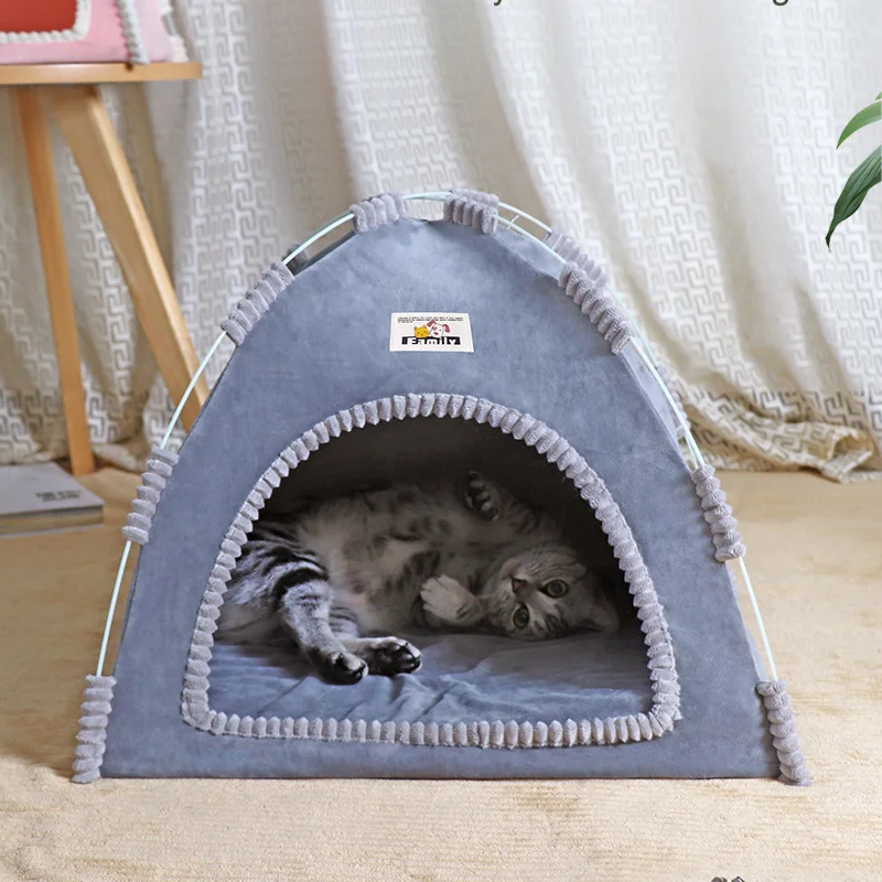 Pet Tent Bed Cats House Supplies Products Accessories Warm Cushions Furniture Sofa Basket Beds Winter Clamshell Kitten Tents Cat