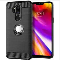 Luxury Brushed Carbon Fiber Phone Case For LG G7 ThinQ G710N 6.1 Inches Q9 One X5 LMQ910UM Magnetic Ring Holder Cover Case