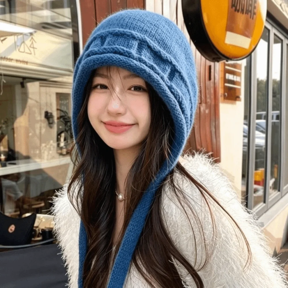 Fashion Solid Color Winter Knitted Hat Anti-cold Ear Protection Hat Ear Flap Thickened Pullover Hat Outdoor 2