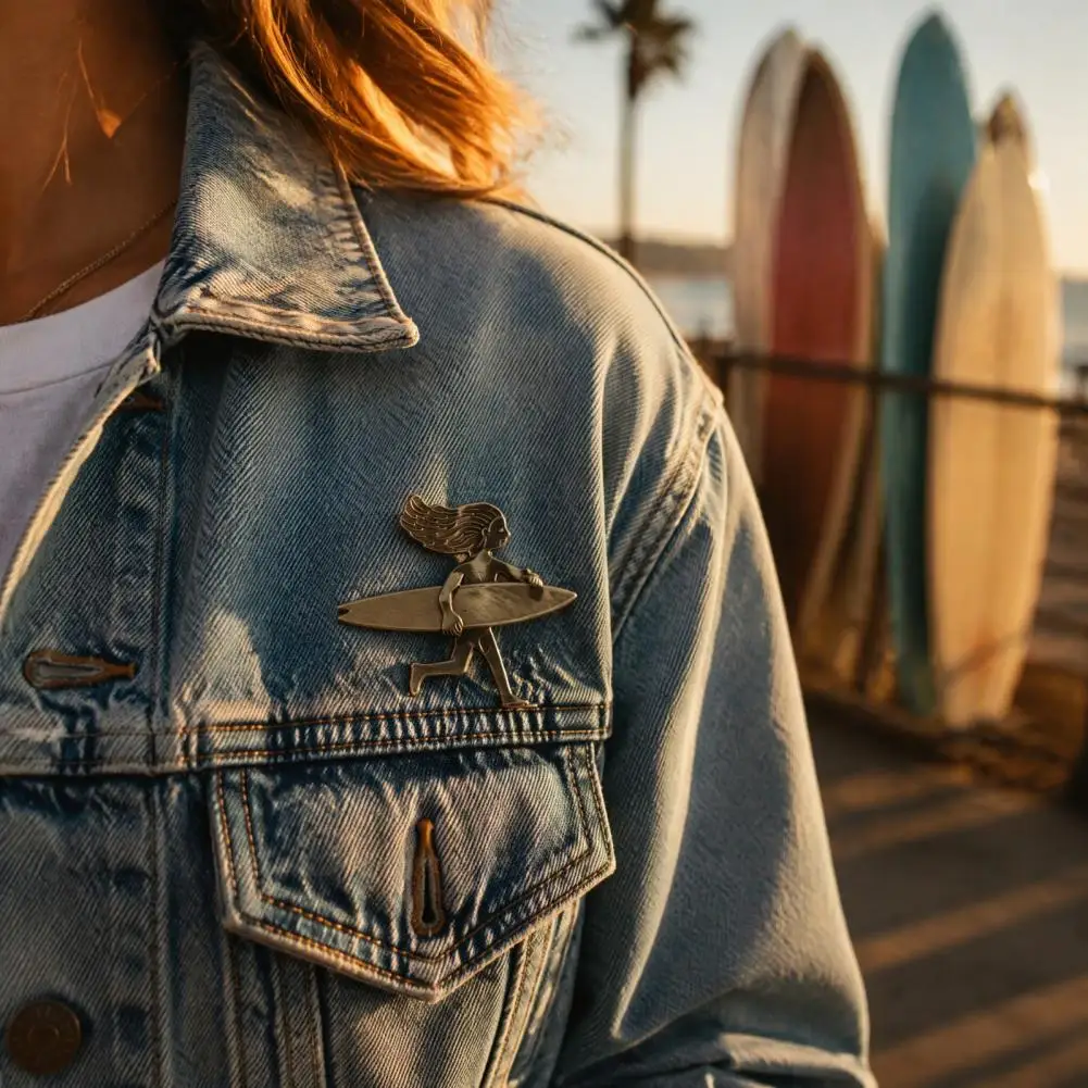 Coat Brooch Accessory 2/3/5pcs Retro Surfing Girl Brooch Pin Set Alloy Decorative Badge for Clothing Bags Scarves Sweaters
