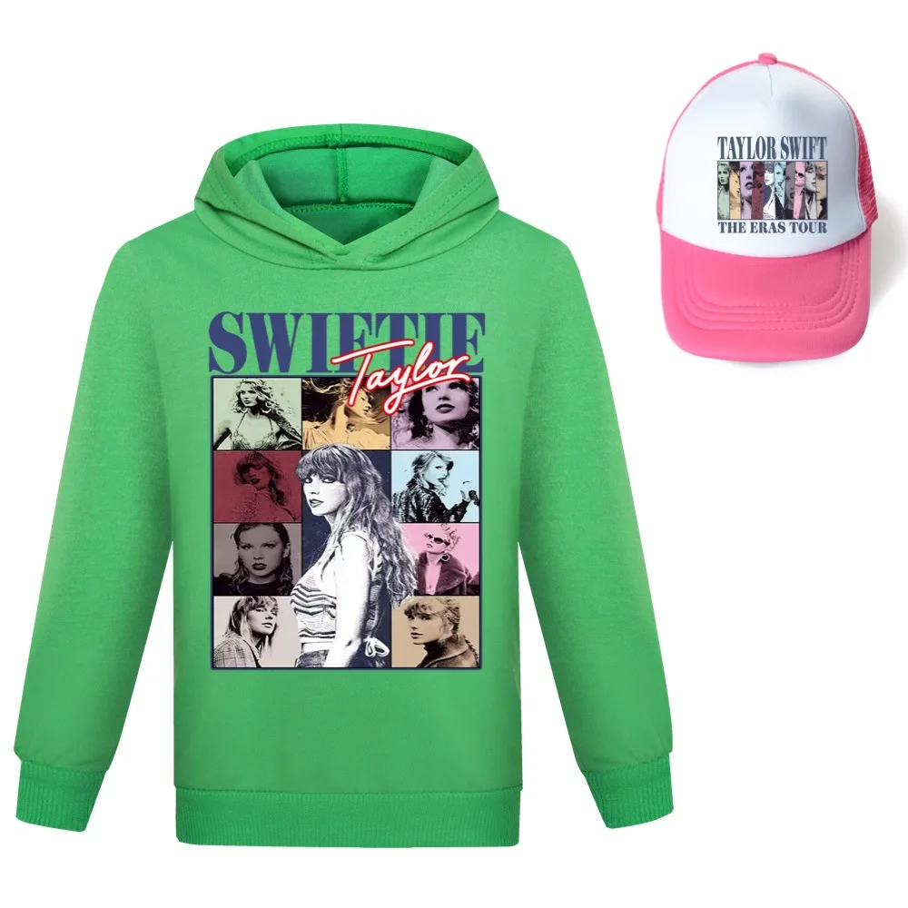 Ropa de dibujos animados taylor swift para niños y niñas, camiseta de manga larga, sudaderas con capucha para el sol y sombrero, ropa deportiva