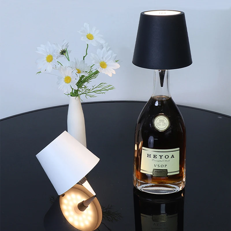 Wireless Table Lamp LED Wine Bottle Base Rechargeable Vases Light Touch Switch Bar Dining Lamp