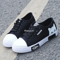 Women Canvas Spring Cartoon Cat Women's Casual Shoes Comfortable Flats Vulcanize Footwear Female Autumn Sneakers White Lace-up