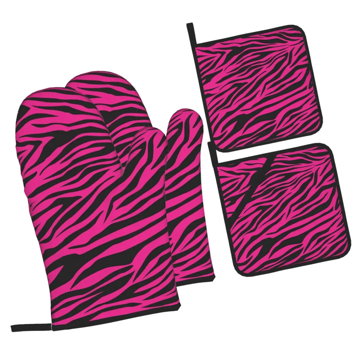Pink Zebra Print Oven Mitts and Pot Holder Sets of 4 for Baking Kitchen Cooking Grilling Resistant Non-Slip Gloves