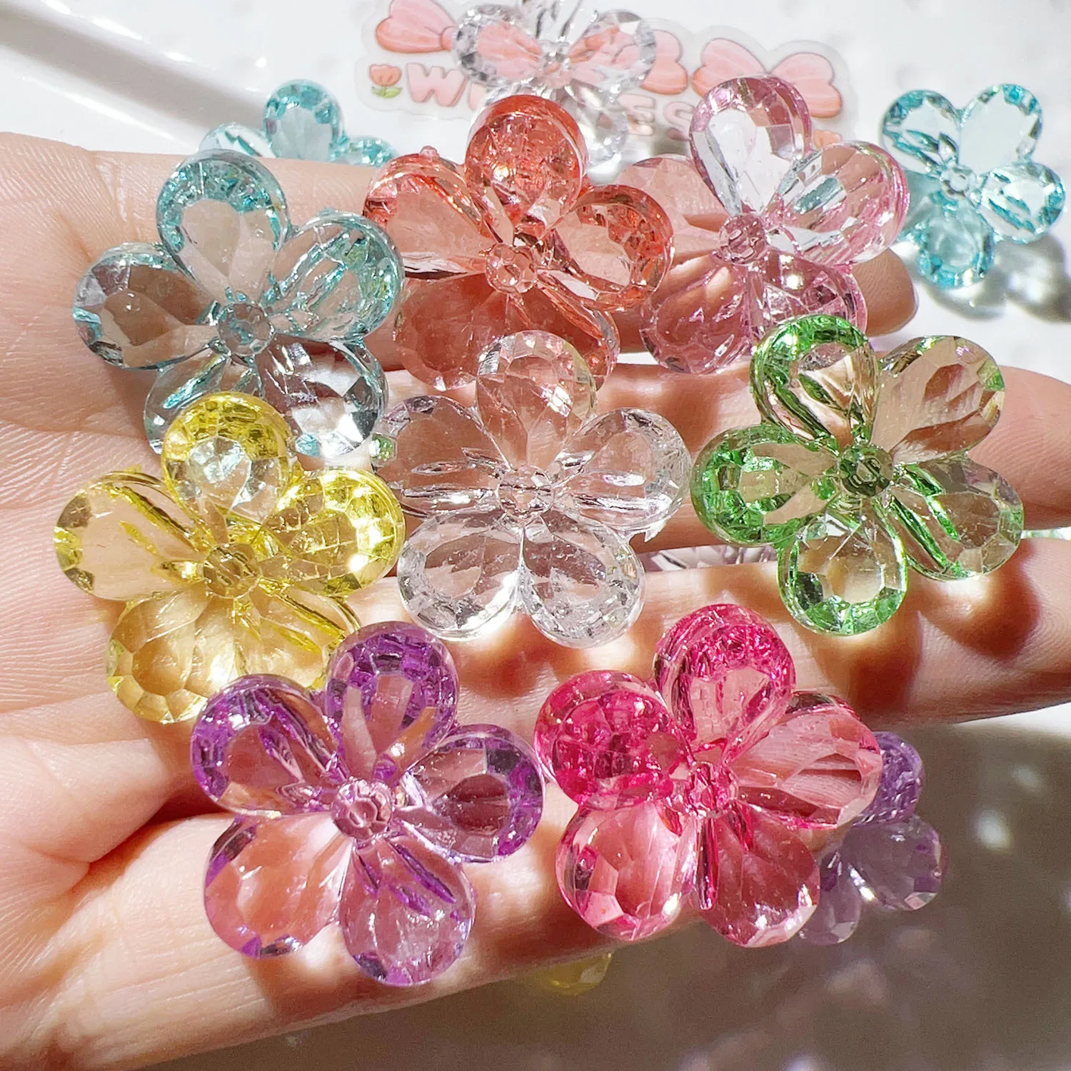 

100pcs Acrylic Lucency Flower Charm Figurine Crafts Flatback Cabochon Ornament Jewelry Making Hairwear Accessories