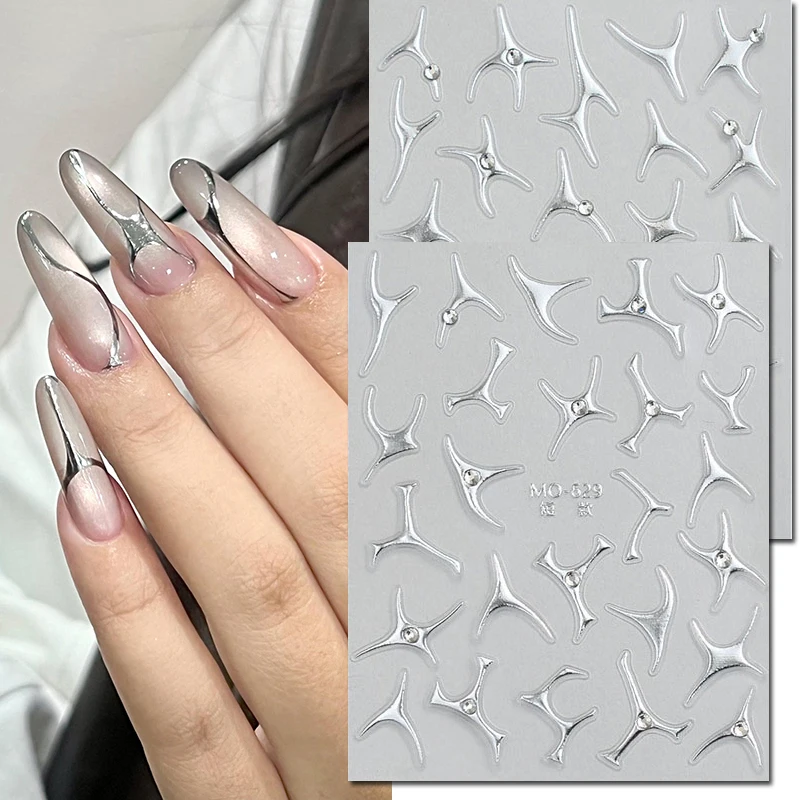 

2pcs 5d Nail art Emboss Stickers Silver Irregular Lines Mables Waves Diamonds Decals For Nail Decorations Manicures Beauty