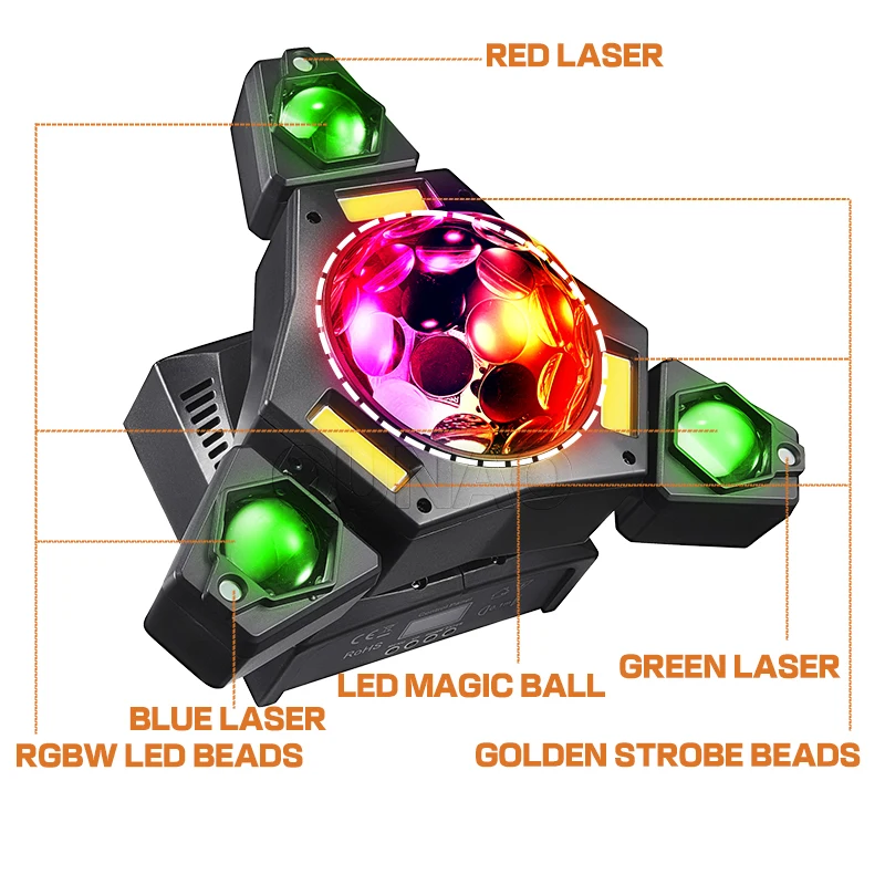 3 أذرع LED أضواء للمسرح تتحرك الرأس مع ماجيك الكرة شعاع ستروب الليزر 5In1 DJ تأثير التحكم عن بعد DMX512 للديسكو